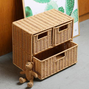 Desktop Multi-Layer Drawer Storage Cabinet Plastic Rattan Home Bedroom Storage Box Storage Cabinet