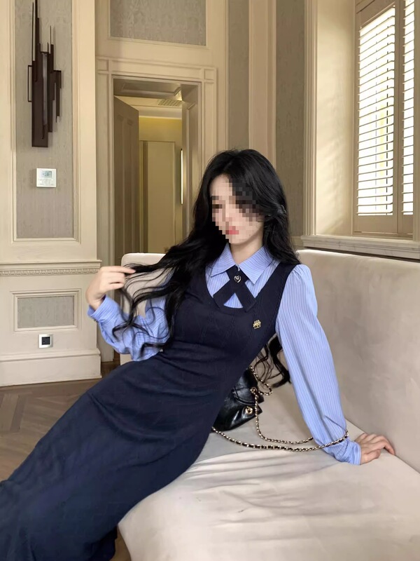 Blovelan St. Peter's College College Style Striped Shirt Fake Two-Piece Dress for Women 2026 Spring New Style