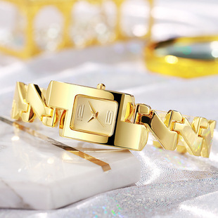 Women's 1 pcs/set fashion medieval classic gold alloy yellow square watch diamond hollow bracelet watch