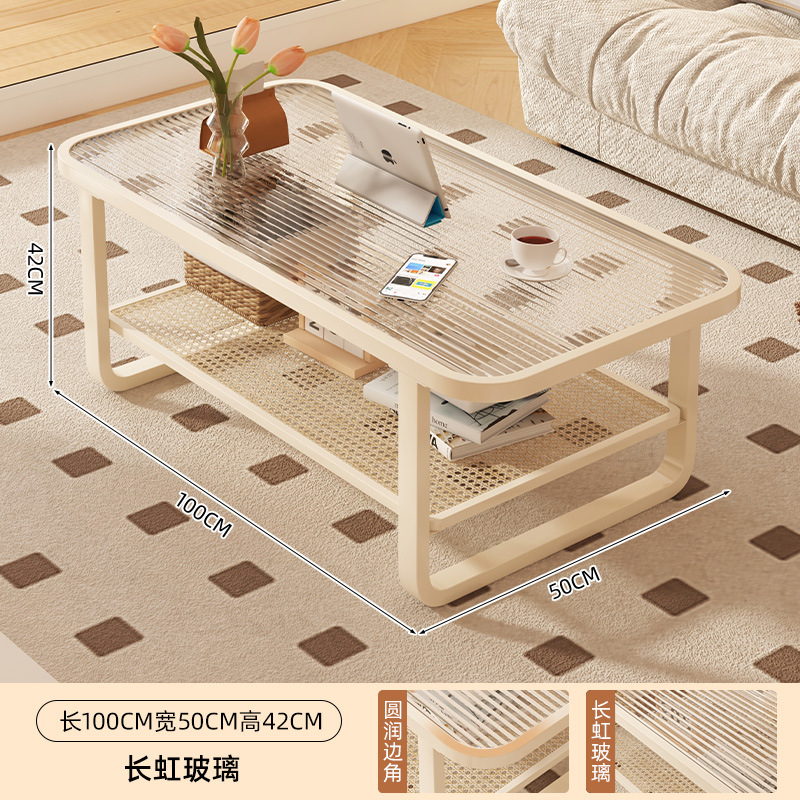 Mesa de té sala de estar doméstica 2025 nuevo lujo ligero de alta sensación de mesa de casa pequeña mesa de vidrio templado crema mesa de té