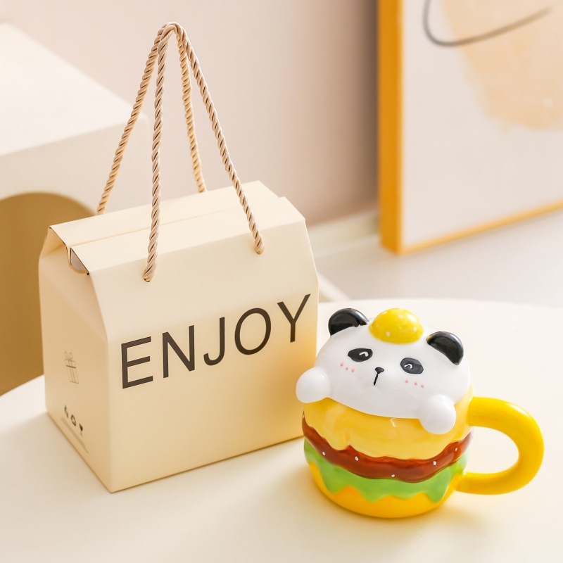 Creativa hamburguesa dibujos animados linda taza de cerámica taza de desayuno de gran capacidad taza de café taza de pareja taza de agua para el hogar