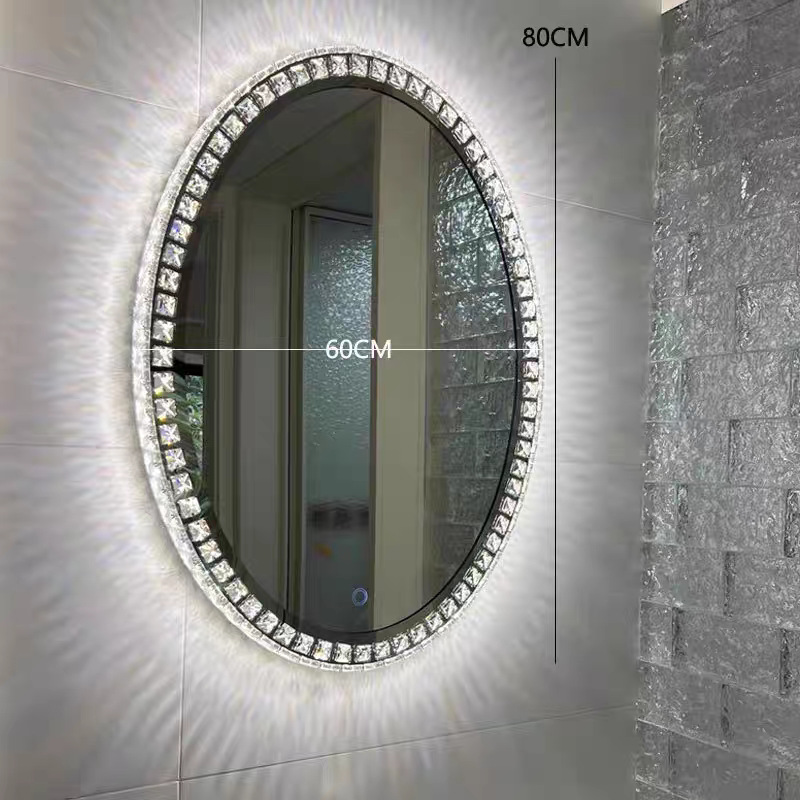Cross-Border Foreign Trade Stainless Steel Crystal Mirror Led Bathroom Vanity Mirror Decorative Mirror French-Style Smart Bathroom Mirror