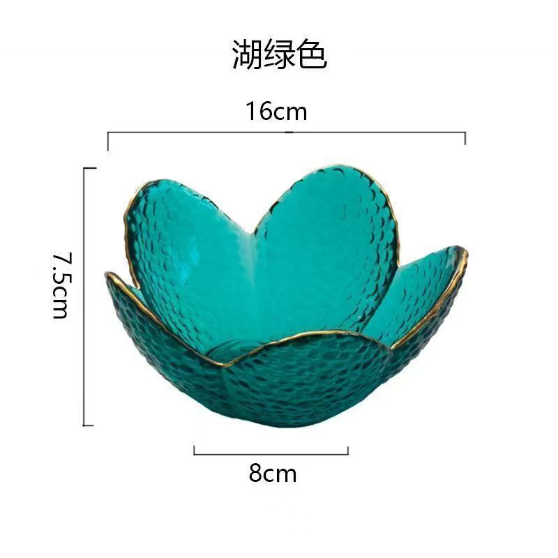 金边锤目纹荷花碗玻璃花瓣小碟子高颜值蘸料小碟水果糕点托盘批发|undefined