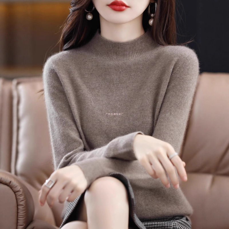 Special Clearance Thickeneded Cashmere Sweater Women's Half Turtleneck Autumn and Winter Short Inner Sweater Pure Color Wool Knitted Bottoming Sweater