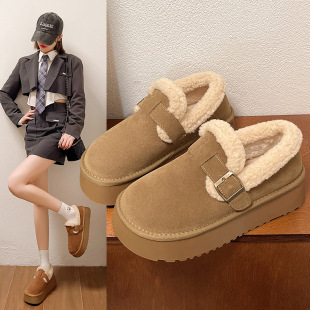 Thick-Soled Snow Boots for Women 2025 New Winter Women's Shoes Fleece-Lined and Thickeneded Furry Warm Birkenstock Shoes One-Leg Cotton Shoes