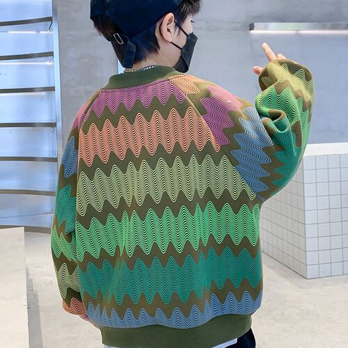 Boys' autumn and winter new long-sleeved sweatshirts  medium-sized and handsome boys' geometric irregular printed long-sleeved T-shirts