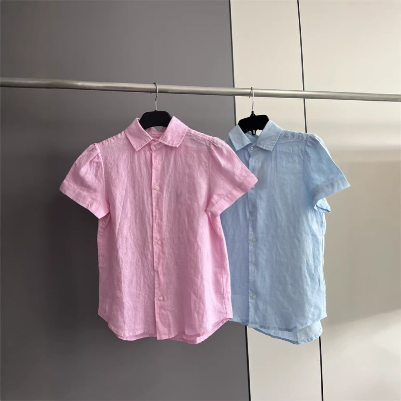 0514 American Women's New Embroidered Versatile Breathable Casual Puff Sleeve Linen Short-Sleeve Shirt