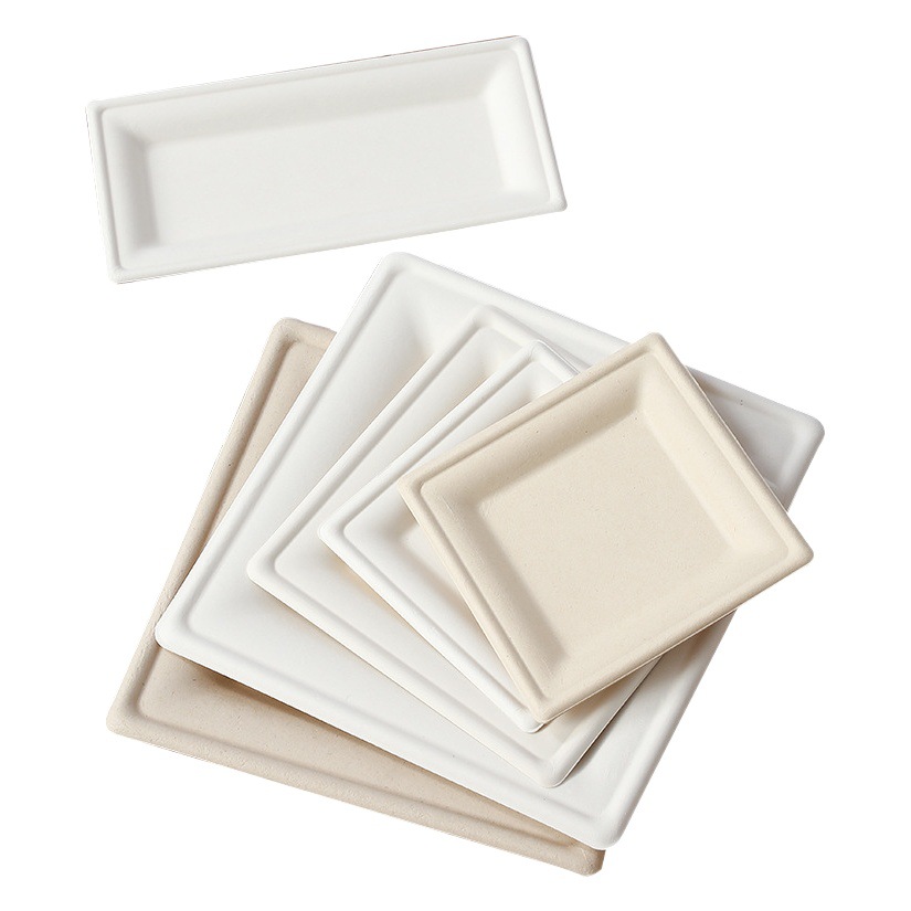 Fábrica al por mayor Placa de pulpa de papel cuadrado degradable plato de papel engrosado vajilla desechable pintura plato de barbacoa de picnic hecho a mano