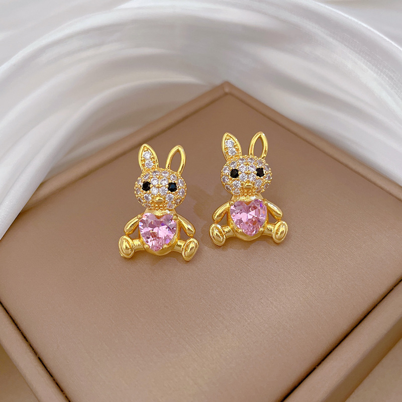 Luxurious Long Eared Rabbit Necklace And Earring Set Titanium_voghion.com