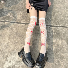 Japanese Lolita cross butterfly bow over-the-knee socks pure desire style white silk patterned sweet high-top socks JK thin model