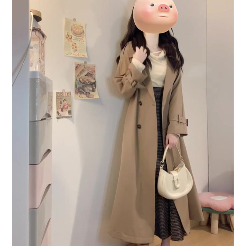 法式复古风感翻领排扣风衣三件套秋季长袖上衣高腰半身裙|undefined