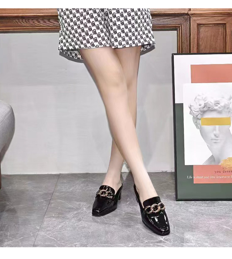 Dép sục bít mũi da thật nữ gót thô 4 cm kiểu lười không gót sau — Gót đen cao 4 cm chi tiết 13