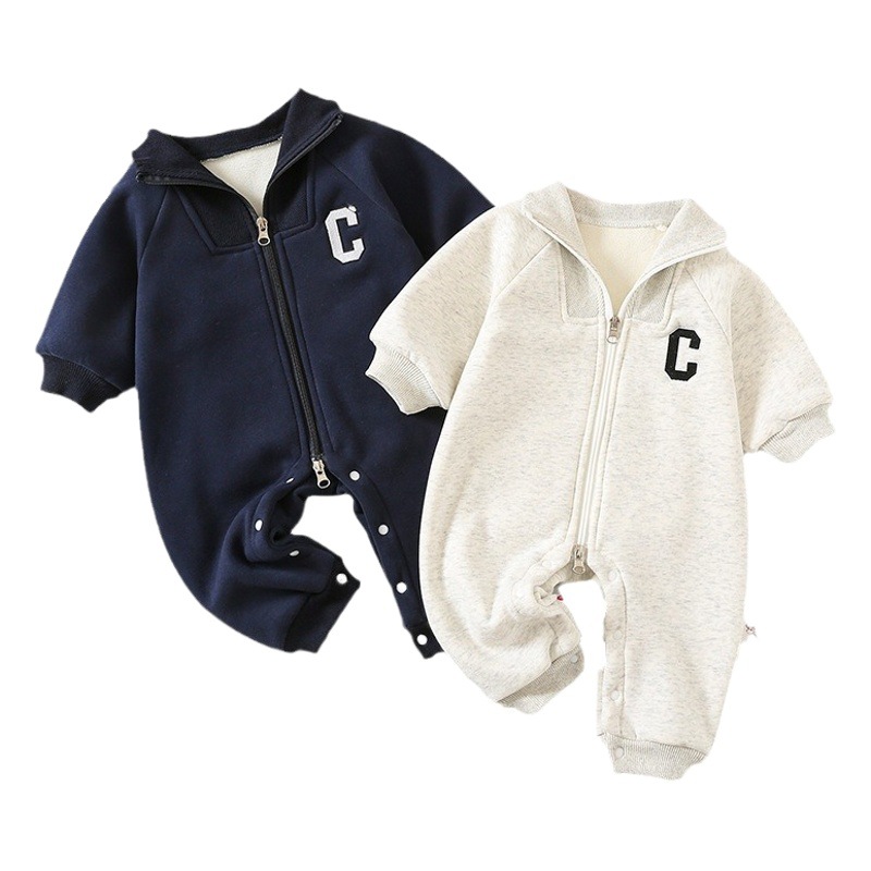 Bebé masculino y femenino estilo coreano mono forrado de lana estilo coreano estilo deportivo estilo mameluco infantil salida mameluco moda