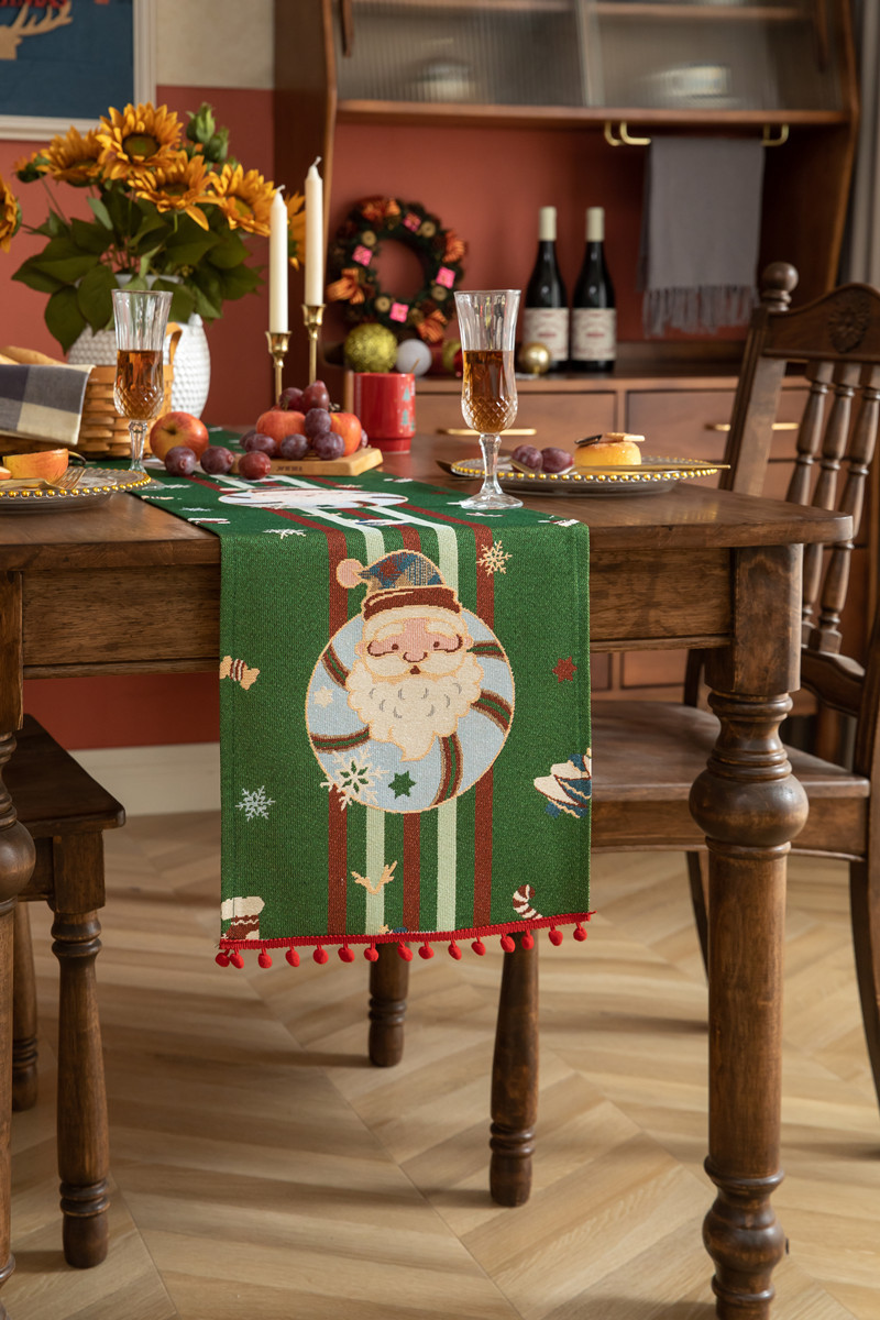 Christmas Jacquard Table Runner Polyester Cotton Decorative Flag_voghion.com