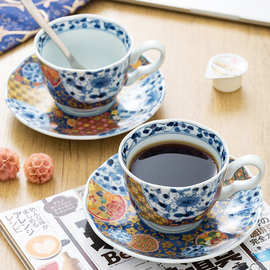 日本进口 金彩舞花咖啡杯碟描金染锦牡丹陶瓷杯日式精致送人套装