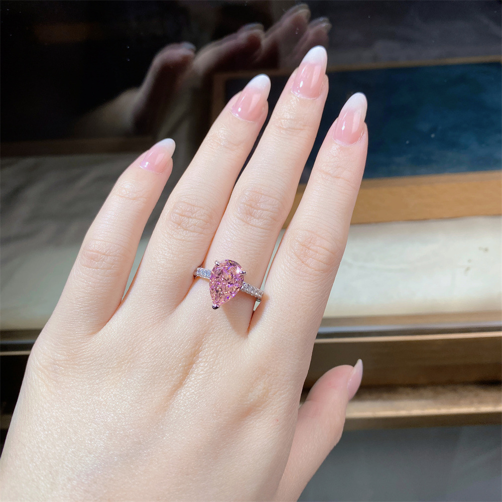 Tancise Prata Esterlina Cor Rosa Pedra Preciosa Coquetel De Noivado Anel Feminino Jóias Finas_voghion.com