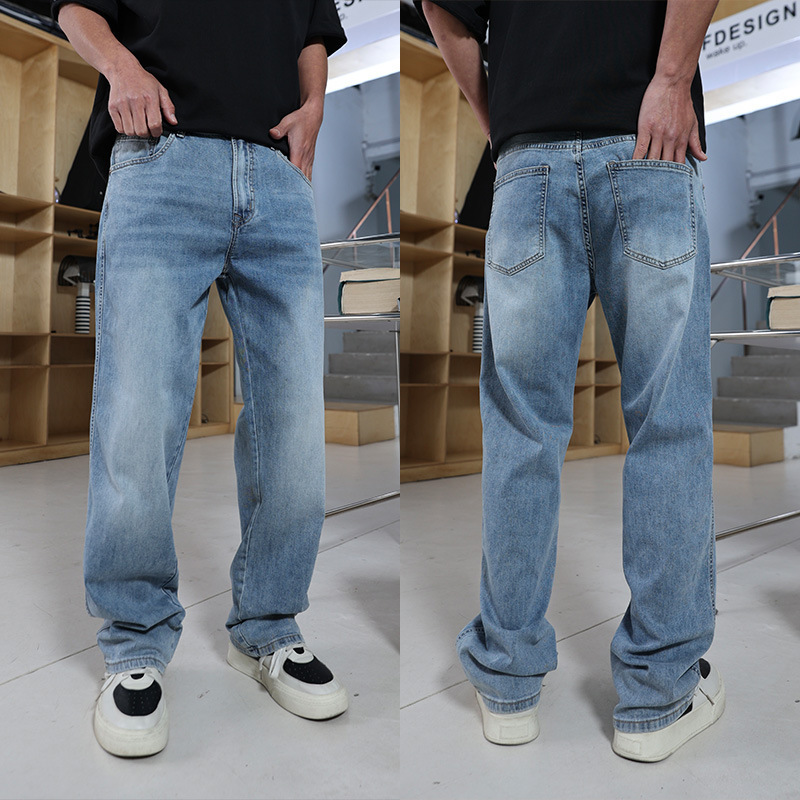 Blue High Street Stretch Straight Jeans 9 Ounces Lyocell Fabric Male