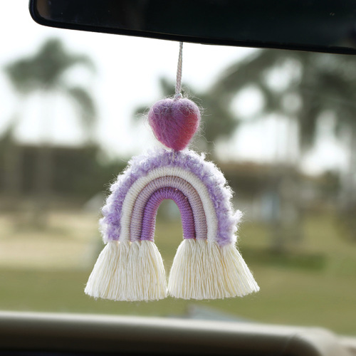 Ins style tassel car pendant DIY hand-knitted finished product love Valentine’s Day plush rainbow car pendant