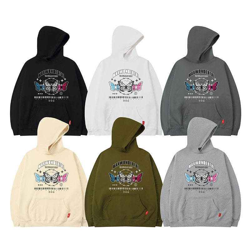 Vêtements pour hommes pull à capuche couleur lourde sweat-shirt papillon 400G velours léger plus velours style couple ample_voghion.com