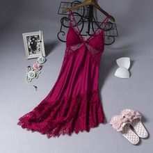 新款蕾丝边性感诱惑吊带睡衣女夏季薄款情趣内衣镂空美背冰丝睡裙