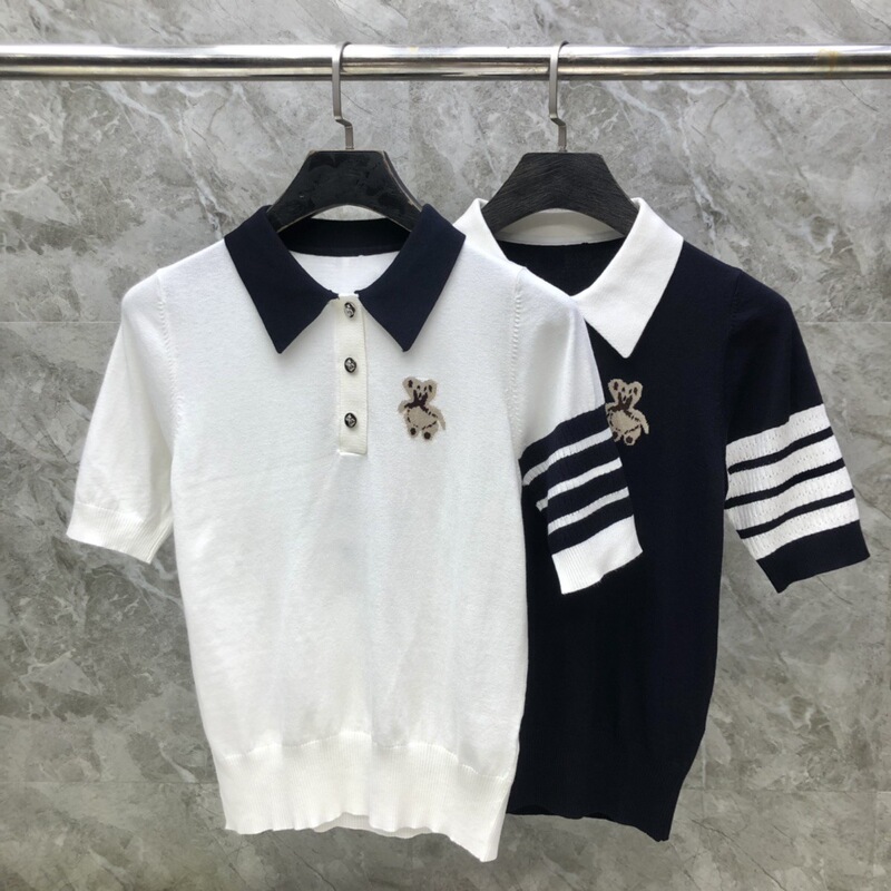 TB Summer New Bear Women's Polo Shirt Fashion Casual All-match Slim-fit Academy Style Western Style Top