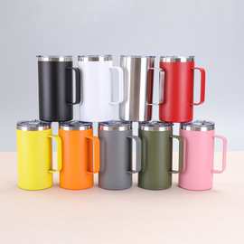 不锈钢外贸保温杯车载便携小型手柄咖啡杯喷塑简约20oz马克杯