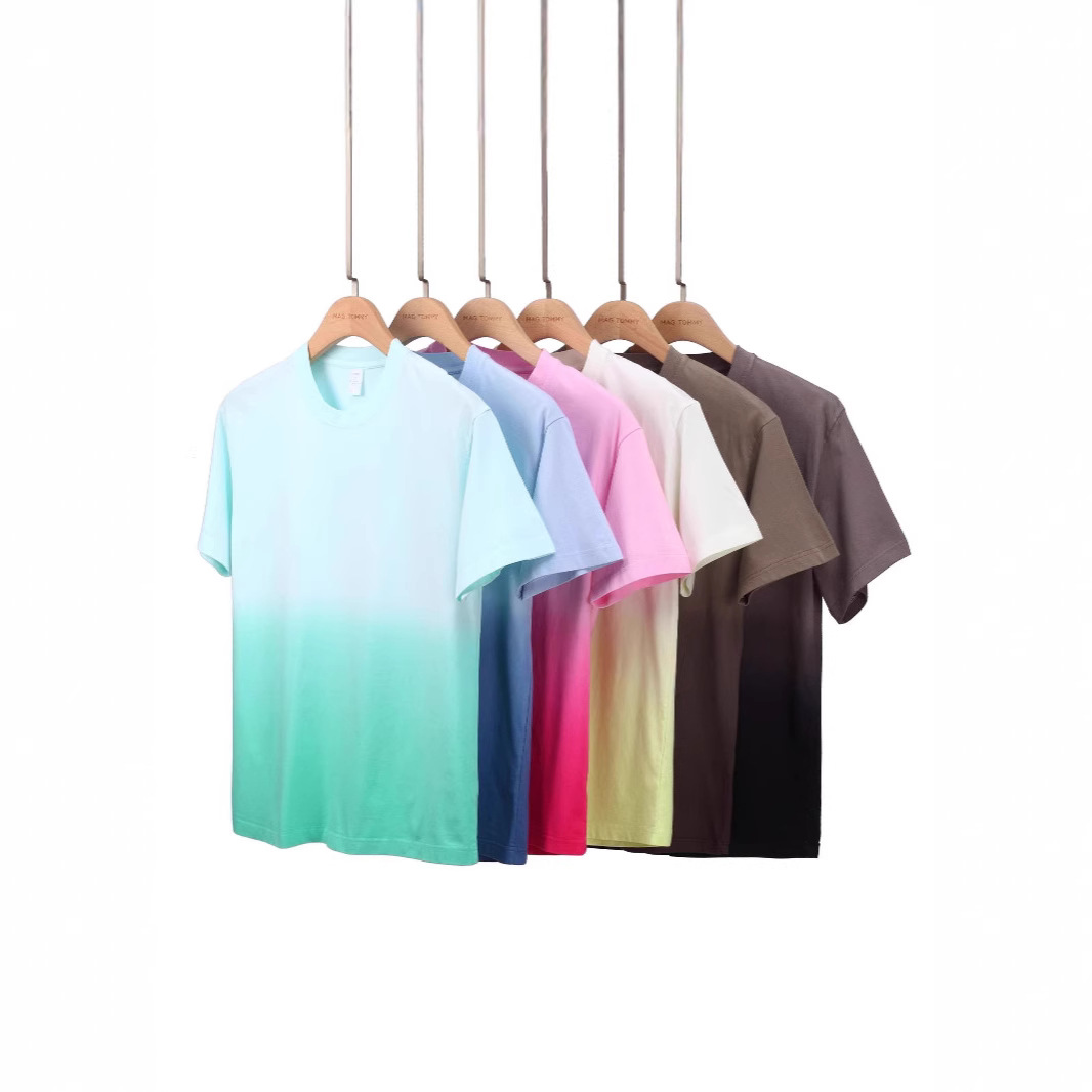跨境渐变色短袖t恤男潮牌中袖美式街头原宿风衣服ins宽松百搭