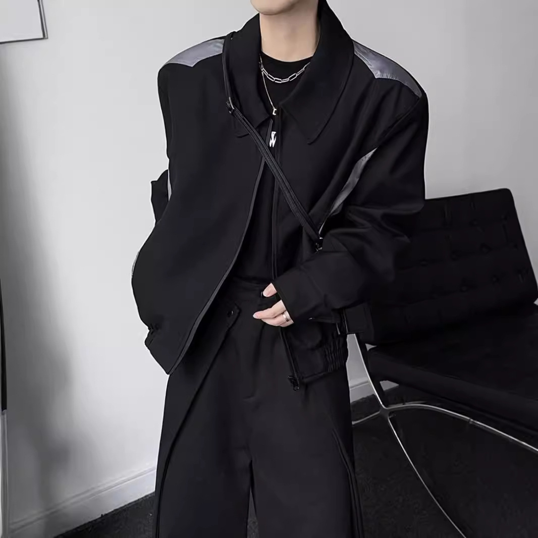 Dark and niche style lapel jacket, new autumn men's casual loose, wide shoulder, rugged and handsome long sleeved top_voghion.com