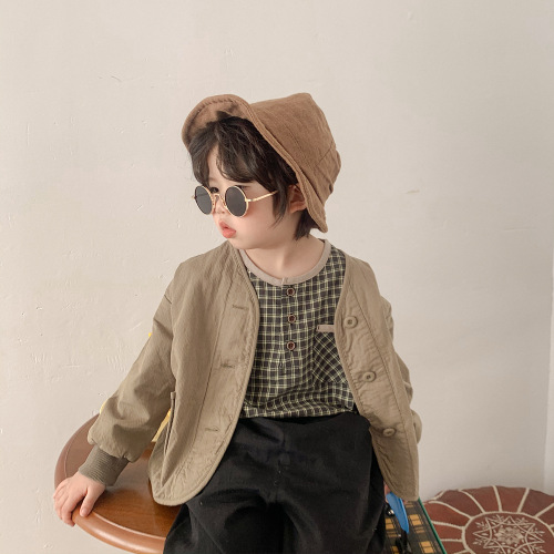  Spring and Autumn Children's Solid Color Short Jackets Boys and Girls Artistic Style Loose Cardigans Japanese Tops Trendy Outerwear