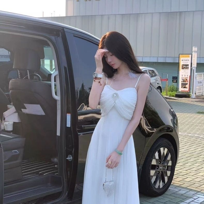 法式名媛风气质抹胸连衣裙女装2025夏季新款网纱绝美收腰礼服长裙|undefined