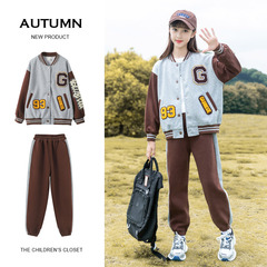 比比我女童套裝春秋款2024新款兒童春裝洋氣童裝女大童棒球服兩件