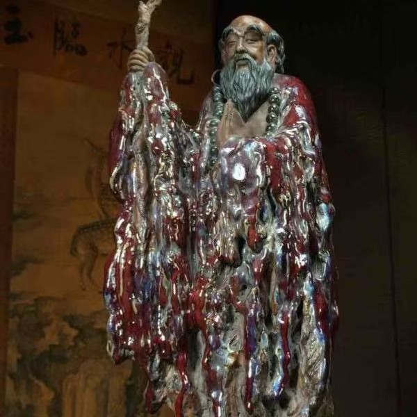 旧藏石湾窑清末达摩祖师长23宽17高54cm