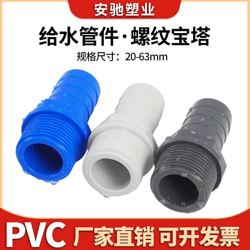 Acoplamiento de la torre de dientes externos de PVC Acoplamiento de manguera de tubería de alimentación interna y externa Cables de boquilla de agua de UPVC Hire de plástico macho