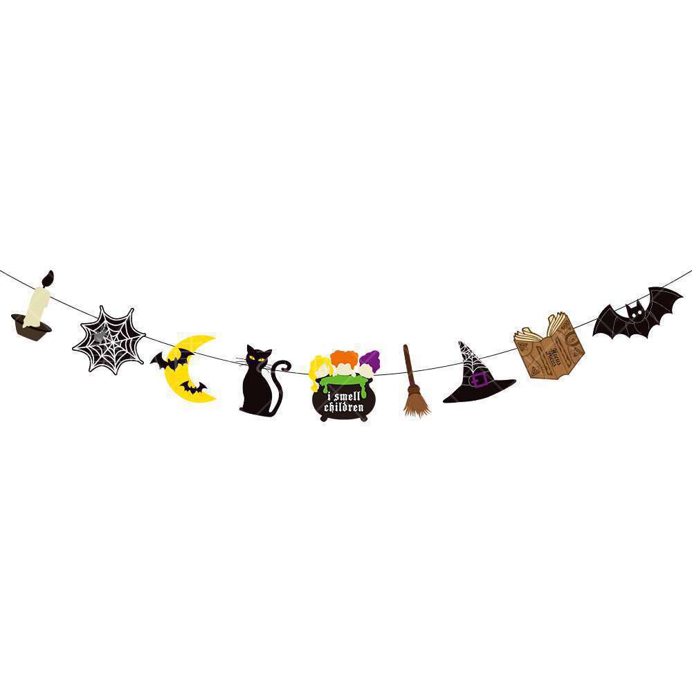 Suministro directo de fábrica decoración de Halloween tire bandera bruja partido pastel insertar hocus pocus tire bandera
