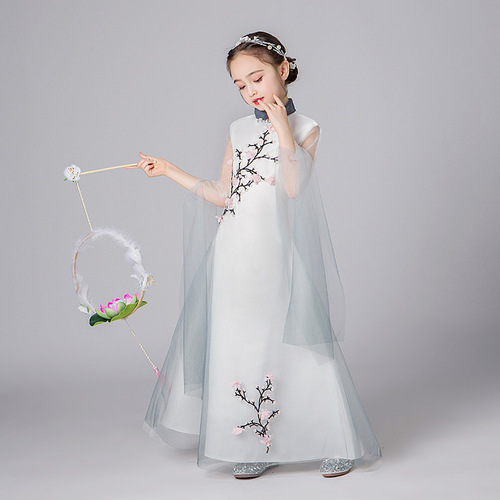 Girls cheongsam Chinese guzheng stage costumes little girl princess dress female children antique Chinese style dress in the spring