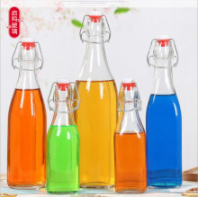 批发卡扣创意葡萄红酒瓶圆形带盖饮料果汁玻璃瓶酵素瓶子密封瓶