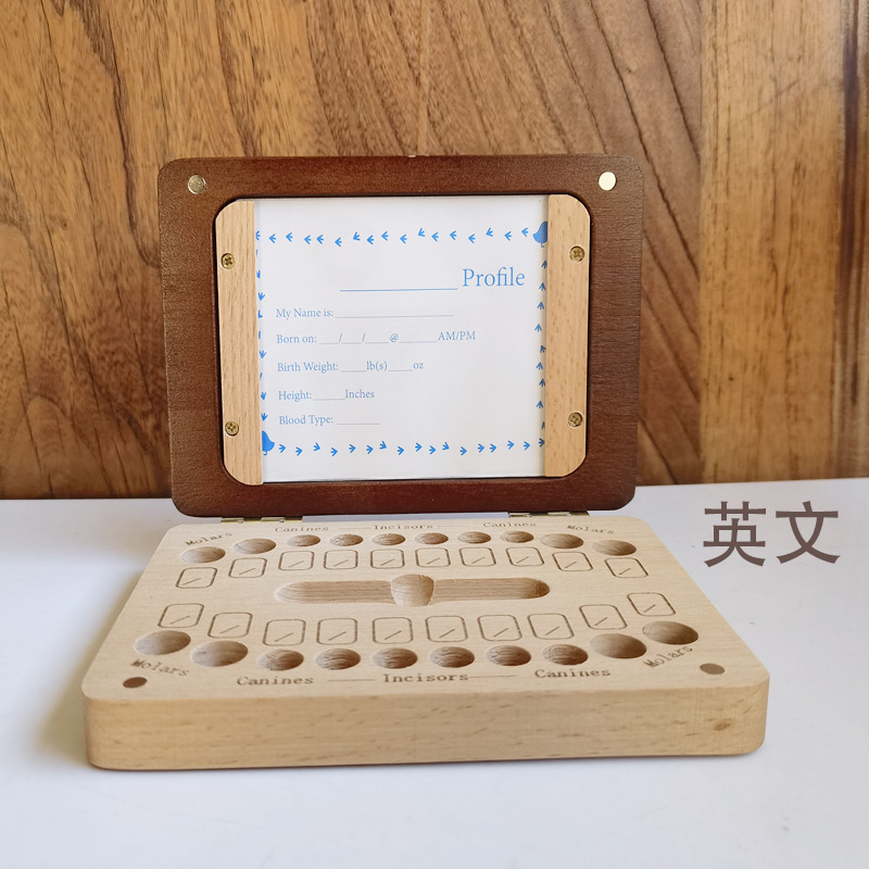 Caja de almacenamiento de dientes de madera personalizada transfronteriza para niños, caja de marco de fotos para niños y niñas, caja de coleccionista de cabello de bebé