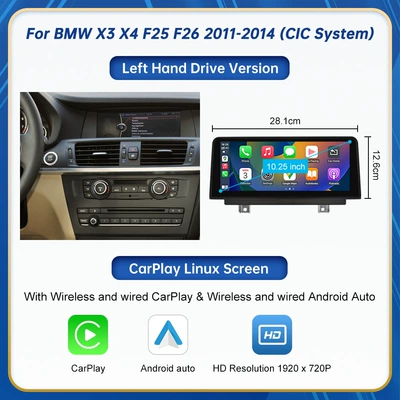 For BMW X3 X4 CIC NBT system wireless CarPlay car radio Linux screen (Car display) - 1025inch-for-bmw-x3-x4-2011-2014-cic-system-left-hand-drive