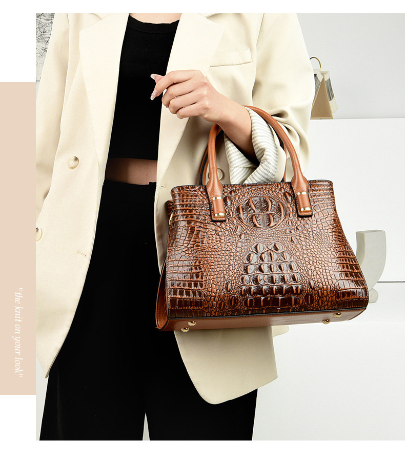 Elegant Crocodile Pattern Leather Handle Bag For Women_voghion.com
