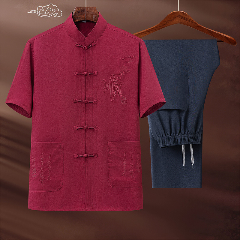 New summer men's Tang suit, Zhongshan suit, Chinese style Hanfu, retro embroidered men's clothing wholesale.