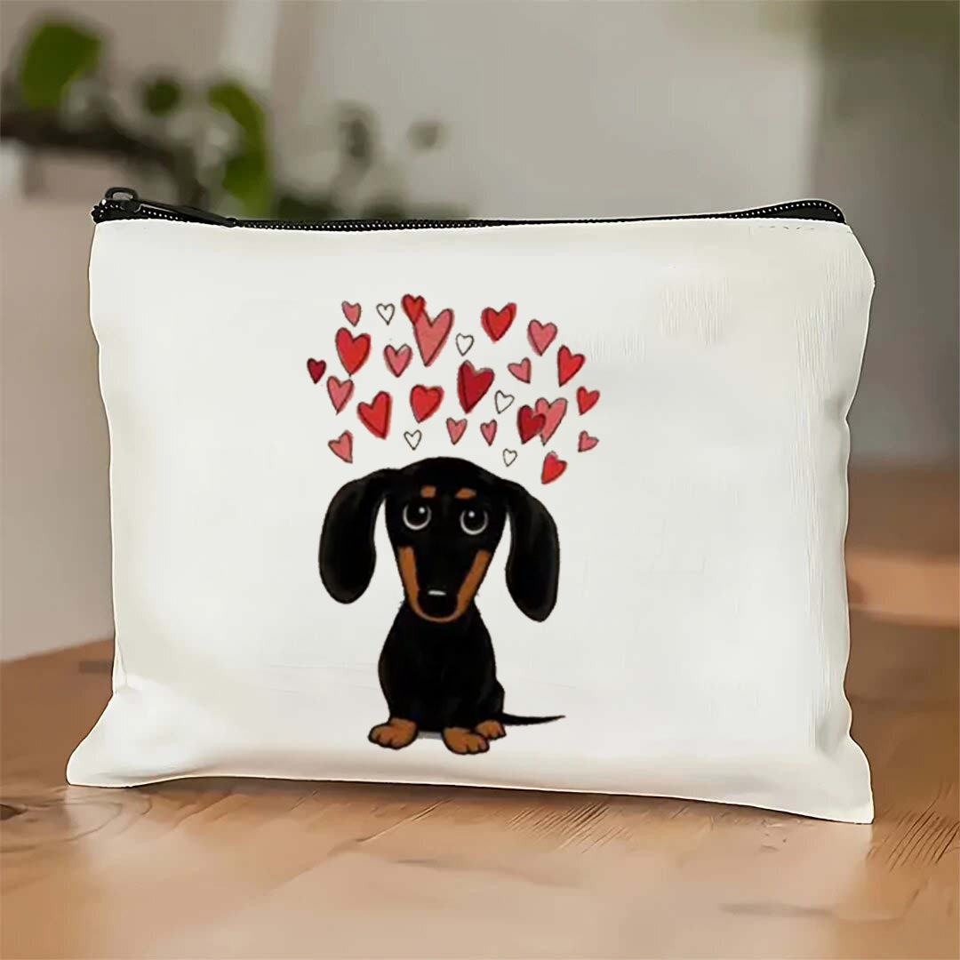 Bolso cosmético para cachorros de amor explosivo de Amazon transfronterizo Bolso cosmético estampado de doble cara de lino impermeable Bolso con cremallera para damas