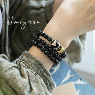 Natural Ebony Three-Circle Bracelet, Three-Eye Dzi Bead Accessories, Men's and Women's Whitening Bracelet, Necklace, Buddhist Beads Jewelry