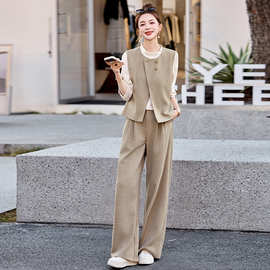 小香风时尚套装女2025新款显瘦超好看气质休闲直筒裤三件套ME5533