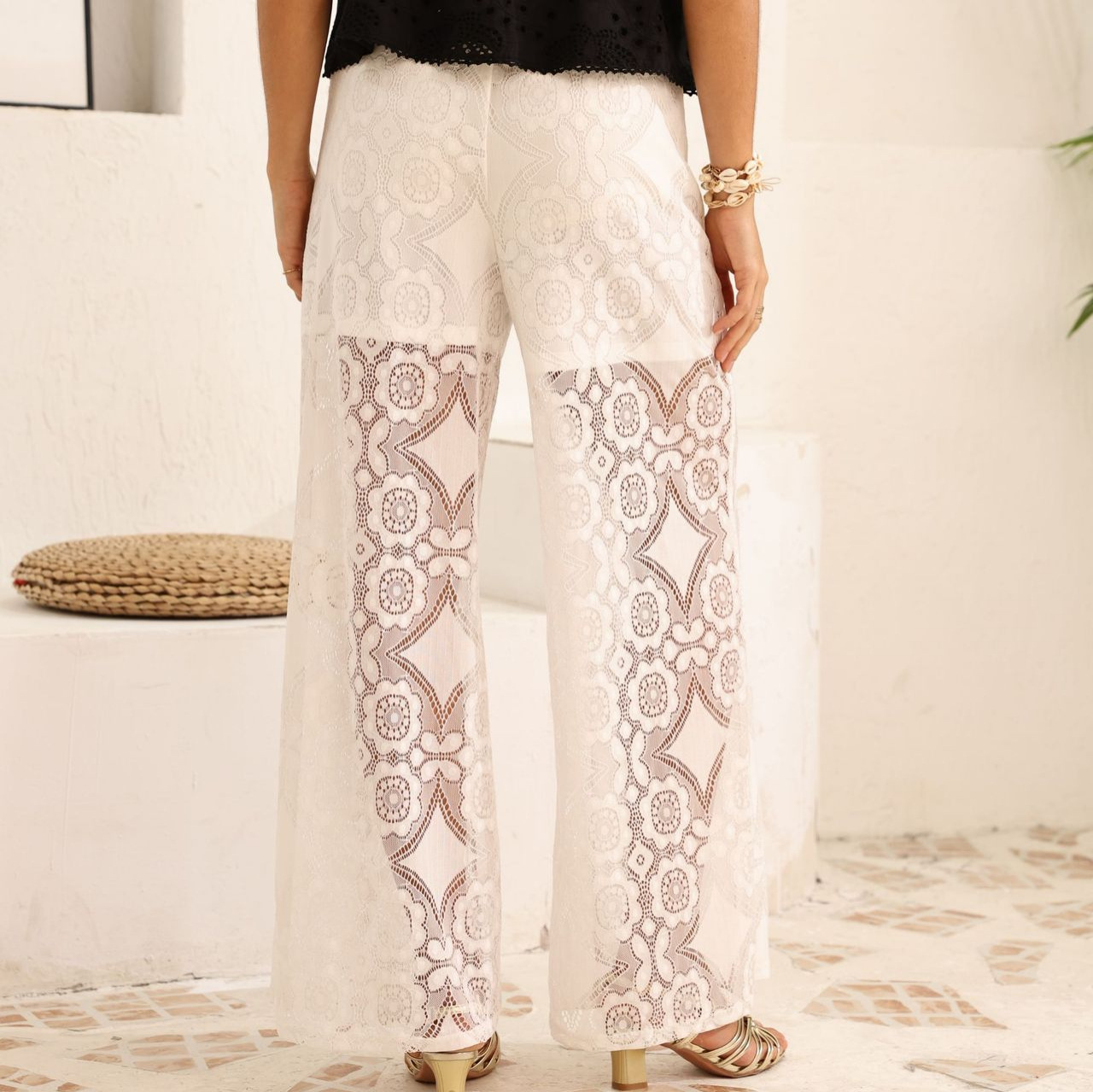 Amazon comercio exterior transfronterizo ropa de mujer pantalones de encaje de verano para mujeres europeas y americanas pantalones rectos transpirables