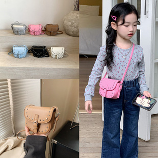 Vintage Children's Crossbody Bag Hot Girl Motorcycle Handbag Korean Style Western Style Shoulder 2025 New Niche Mini Women's Bag