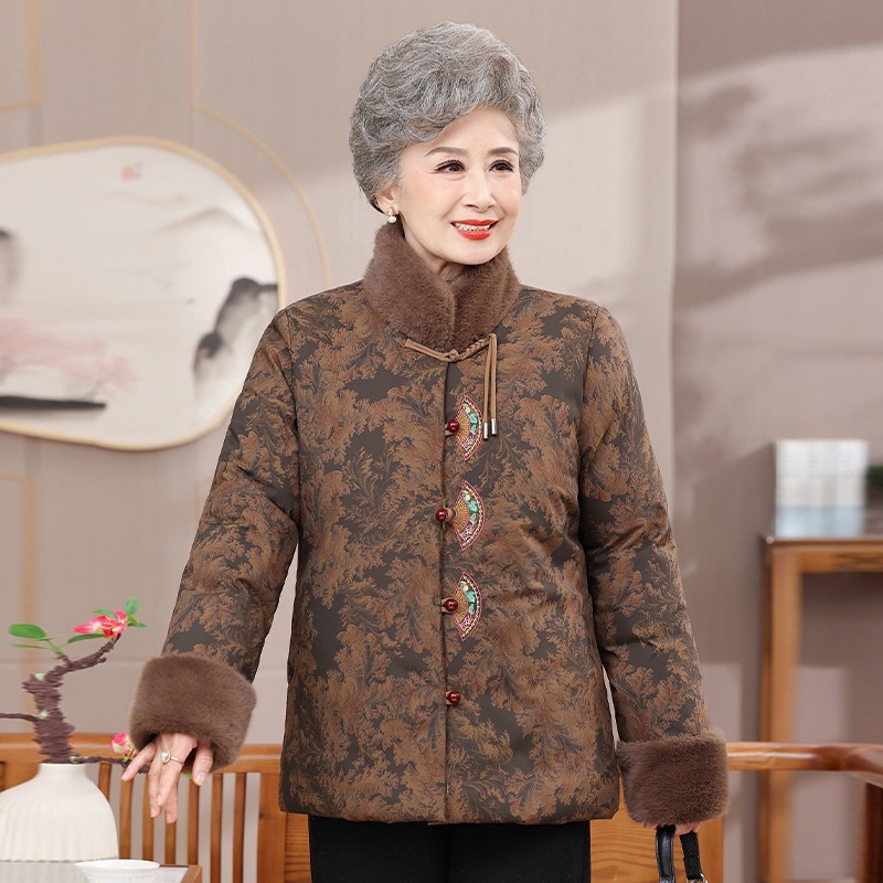 奶奶冬装棉衣妈妈加绒棉服加厚棉袄老太太唐装外套老年人绣花棉袄