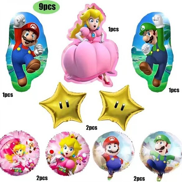 Transfronterizo Mario modelado de globos de aluminio Mario tema juego de cumpleaños diseño de juguete decoración del partido papel de aluminio