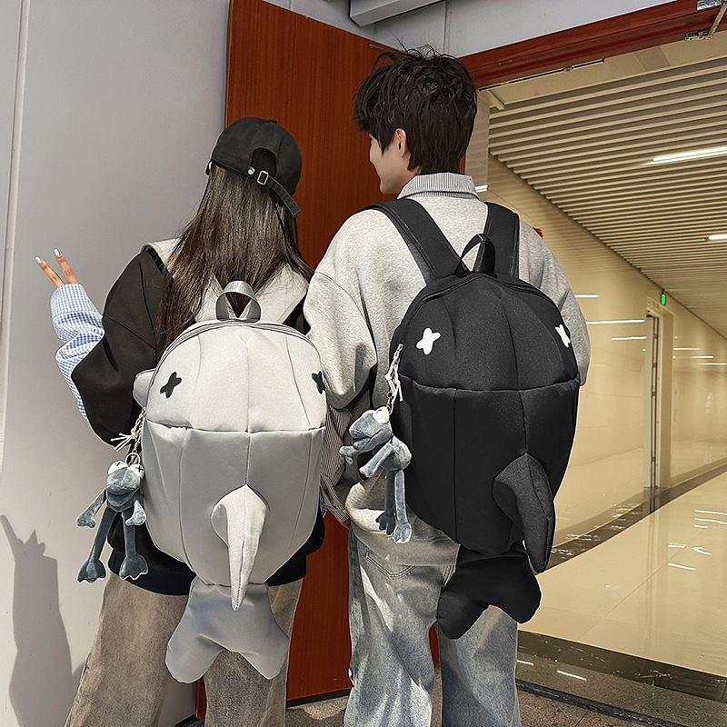 书包ins小众创意卡通男女鲨鱼大容量双肩包搞怪潮流背包男双肩包