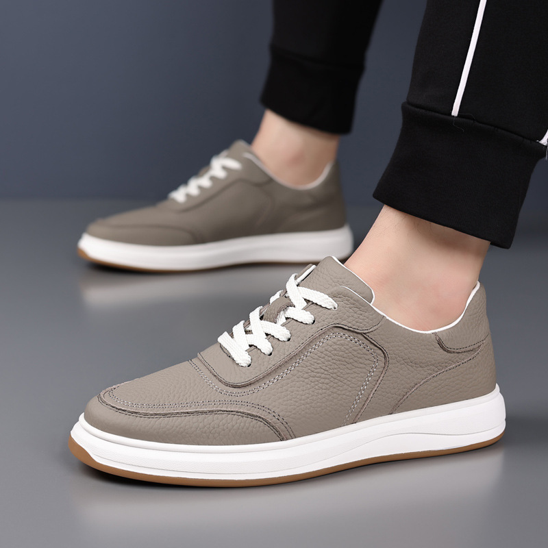 First-Layer Cowhide 2025 Autumn New Men's Casual Shoes Genuine Leather Breathable Men's White Shoes Trendy Men's Shoes