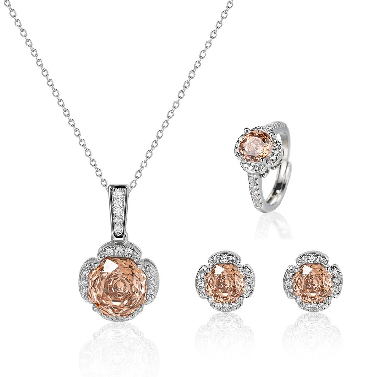 Amazon nuevo Seiko Rose Chepa Paracha collar de zircon pendientes anillo de tres piezas al por mayor